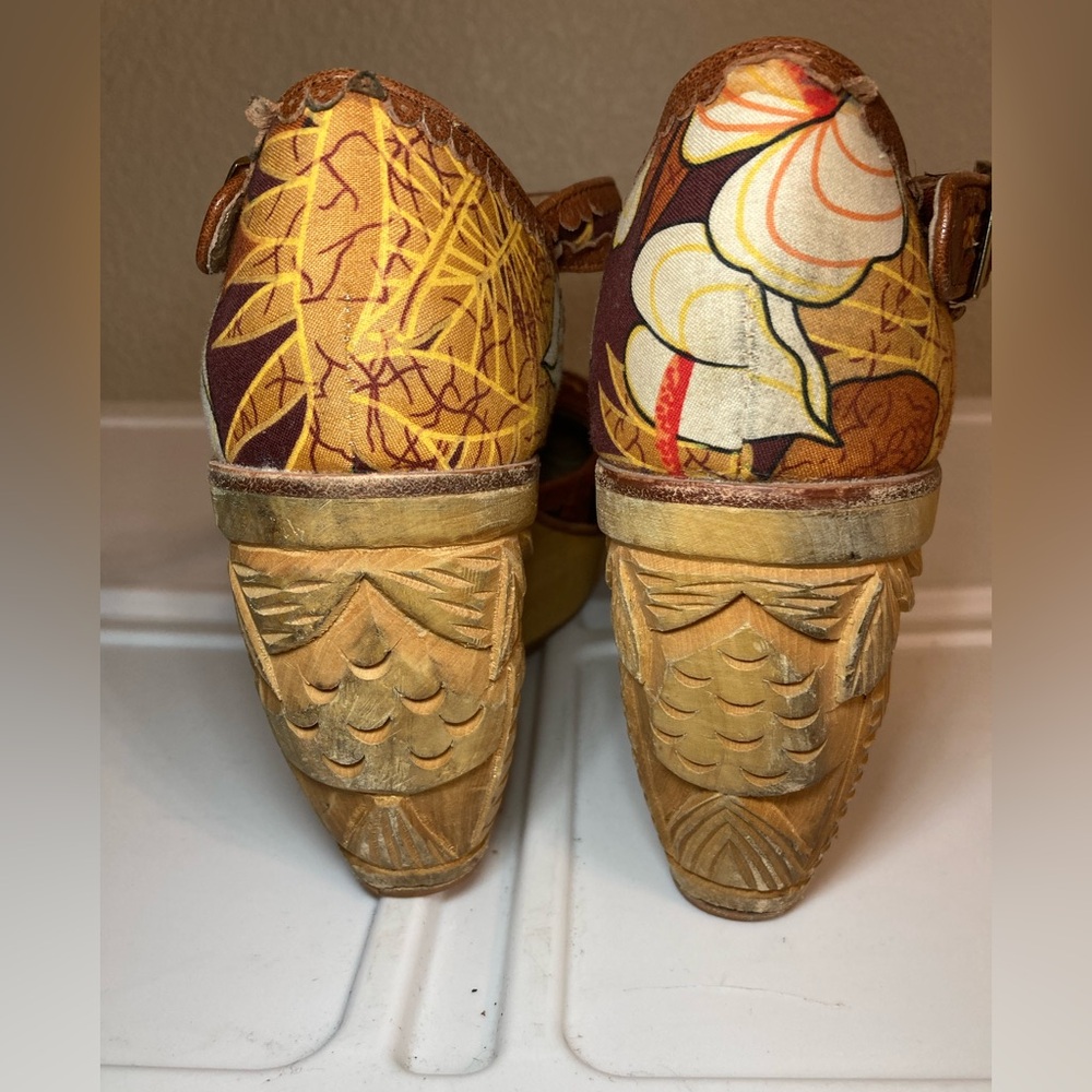 Brown Floral Wedge Sandals with Ankle Strap - Picture 6 of 11